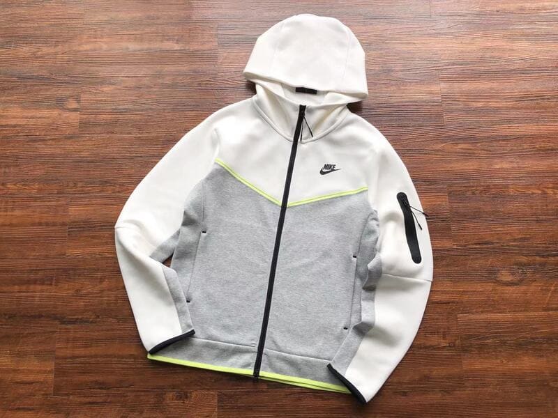 Conjunto Nike Tech Fleece Branca / Cinza / Neon